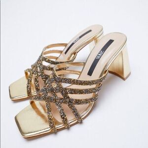 LAST 1!🔥ZARA SPARKLY METALLIC HEELED SANDALS‎